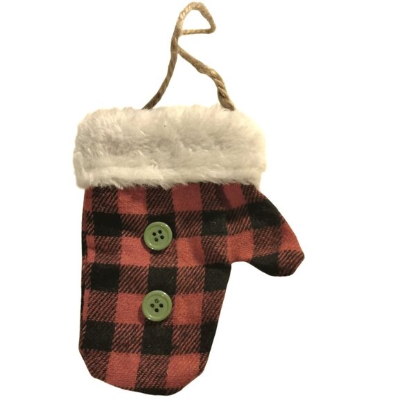 Buffalo Plaid Mitten Ornament Green Button Christmas Cabin Cottage Lodge - Picture 1 of 4